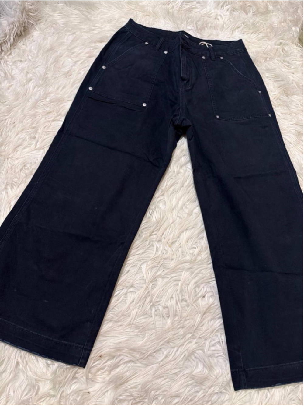 Flamingals Solid Stitch Detail Mid Rise Dark Blue Barrel Pants XL